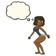 cartoon woman in lingerie with thought bubble N35