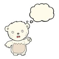 cartoon worried polar bear with thought bubble N4