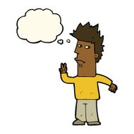 cartoon man giving peace sign with thought bubble N37