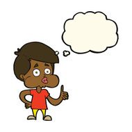 cartoon boy giving thumbs up with thought bubble N7