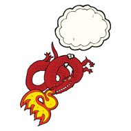 cartoon dragon breathing fire with thought bubble N4