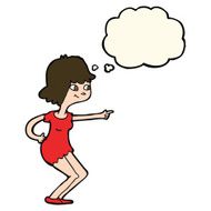 cartoon girl pointing with thought bubble N23