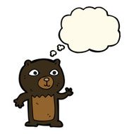 cartoon waving black bear cub with thought bubble N32