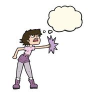 cartoon woman punching with thought bubble N8