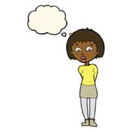 cartoon surprised woman with thought bubble N179