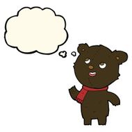 cartoon black bear wearing scarf with thought bubble N7