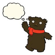 cartoon teddy bear wearing scarf with thought bubble N5