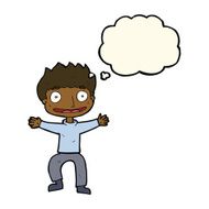cartoon grinning boy with thought bubble N7