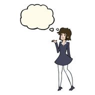 cartoon pretty woman in dress with thought bubble N33