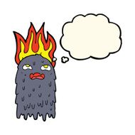 burning cartoon ghost with thought bubble N4