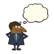 cartoon happy man in suit with thought bubble N6