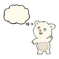 cartoon cute waving polar bear teddy with thought bubble N4