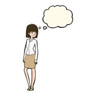 cartoon pretty businesswoman with thought bubble N8