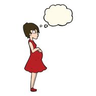 cartoon pregnant woman with thought bubble N13