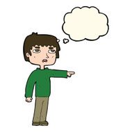 cartoon boy pointing with thought bubble N21