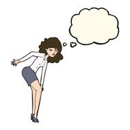 cartoon annoyed woman rubbing knee with thought bubble N8