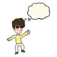 cartoon waving cool guy with thought bubble N8