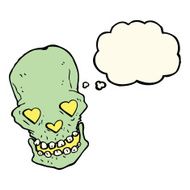 cartoon skull with love heart eyes thought bubble N4