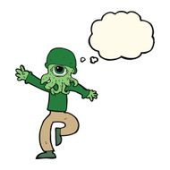 cartoon alien monster man with thought bubble N15