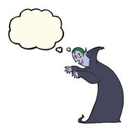 cartoon spooky vampire with thought bubble N6