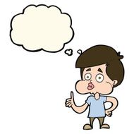cartoon boy giving thumbs up with thought bubble N8