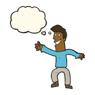 cartoon happy man dancing with thought bubble N29