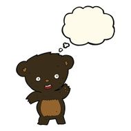 cartoon waving black bear with thought bubble N44
