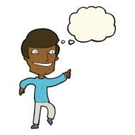 cartoon happy man pointing with thought bubble N44