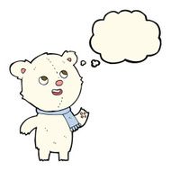 cartoon polar bear wearing scarf with thought bubble N6