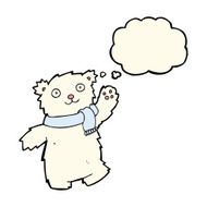 cartoon teddy bear wearing scarf with thought bubble N6