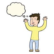 cartoon terrified man with thought bubble N152