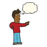 cartoon curious man pointing with thought bubble N6