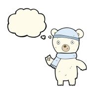 cartoon waving polar bear with thought bubble N44