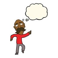 cartoon sad old man pointing with thought bubble N7