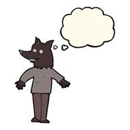 cartoon happy werewolf with thought bubble N4