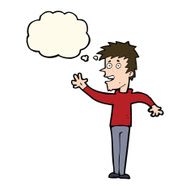 cartoon happy boy waving with thought bubble N16