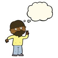 cartoon man giving peace sign with thought bubble N39