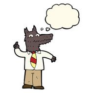 cartoon business wolf with idea thought bubble N4