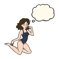 cartoon woman in lingerie with thought bubble N38