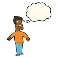 cartoon terrified man with thought bubble N154