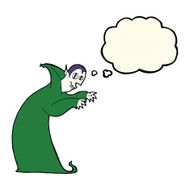 cartoon spooky vampire with thought bubble N7