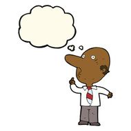 cartoon bald man asking question with thought bubble N7