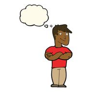 cartoon muscular man with thought bubble N7