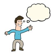cartoon happy man dancing with thought bubble N30