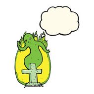 cartoon ghost rising from grave with thought bubble N13