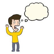 cartoon frightened man with thought bubble N65