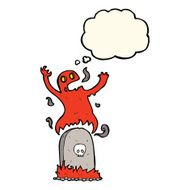 cartoon ghost rising from grave with thought bubble N14
