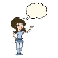 cartoon pretty waitress with thought bubble N8