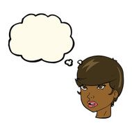 cartoon pretty female face with thought bubble N74