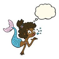 cartoon pretty mermaid with thought bubble N30